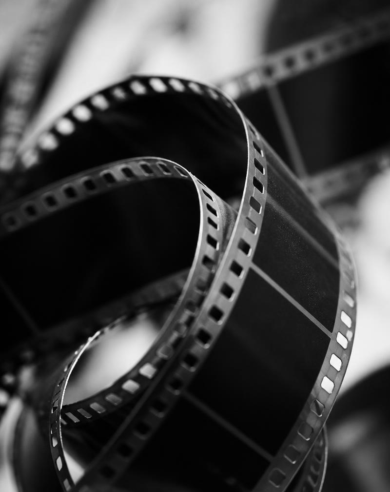 Abstract black and white macro shot of developed film strips